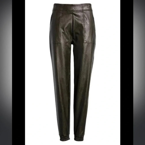 SPANX Faux Leather Jogger black brown high rise pull on large - Picture 1 of 13
